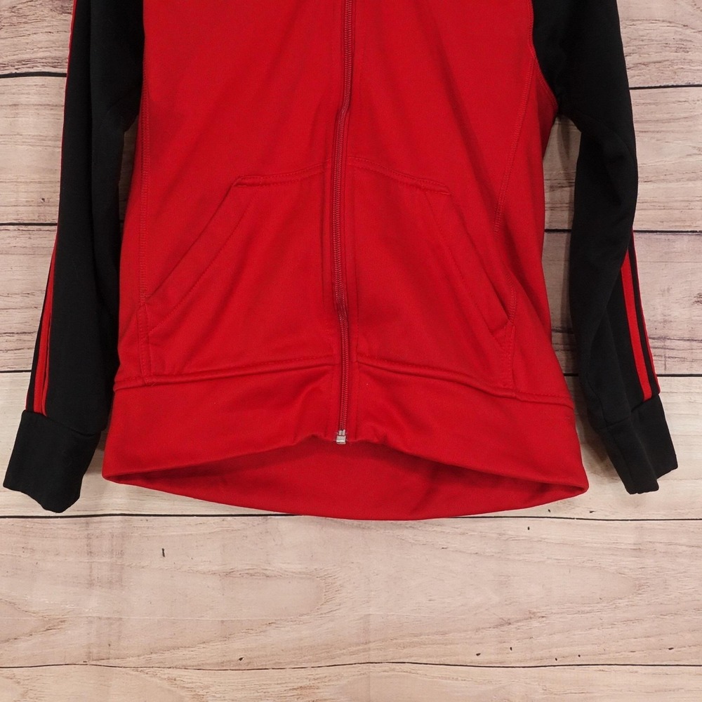 Adidas Hoodie Boys M 10/12‎ Red Full Zip Climawarm Hooded Fleece Pockets Thermal - Picture 3 of 9